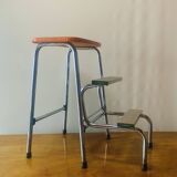 Vintage Brabantia step stool in wood, Skai and chrome metal