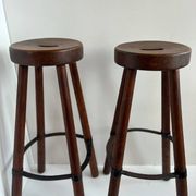 Paire de tabourets en bois massif