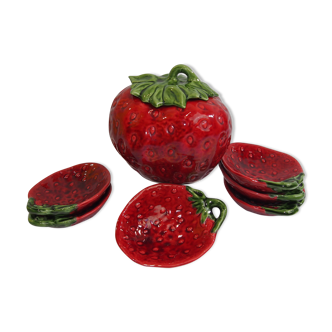 Service Saladier fraise Vallauris en barbotine