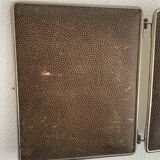 Vintage 1930s triptych barber mirror in brown shagreen - 30 x 77 cm