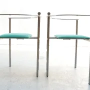 Pair of Memphis style Belgo Chrom chairs, steel and green velvet, 1980s
