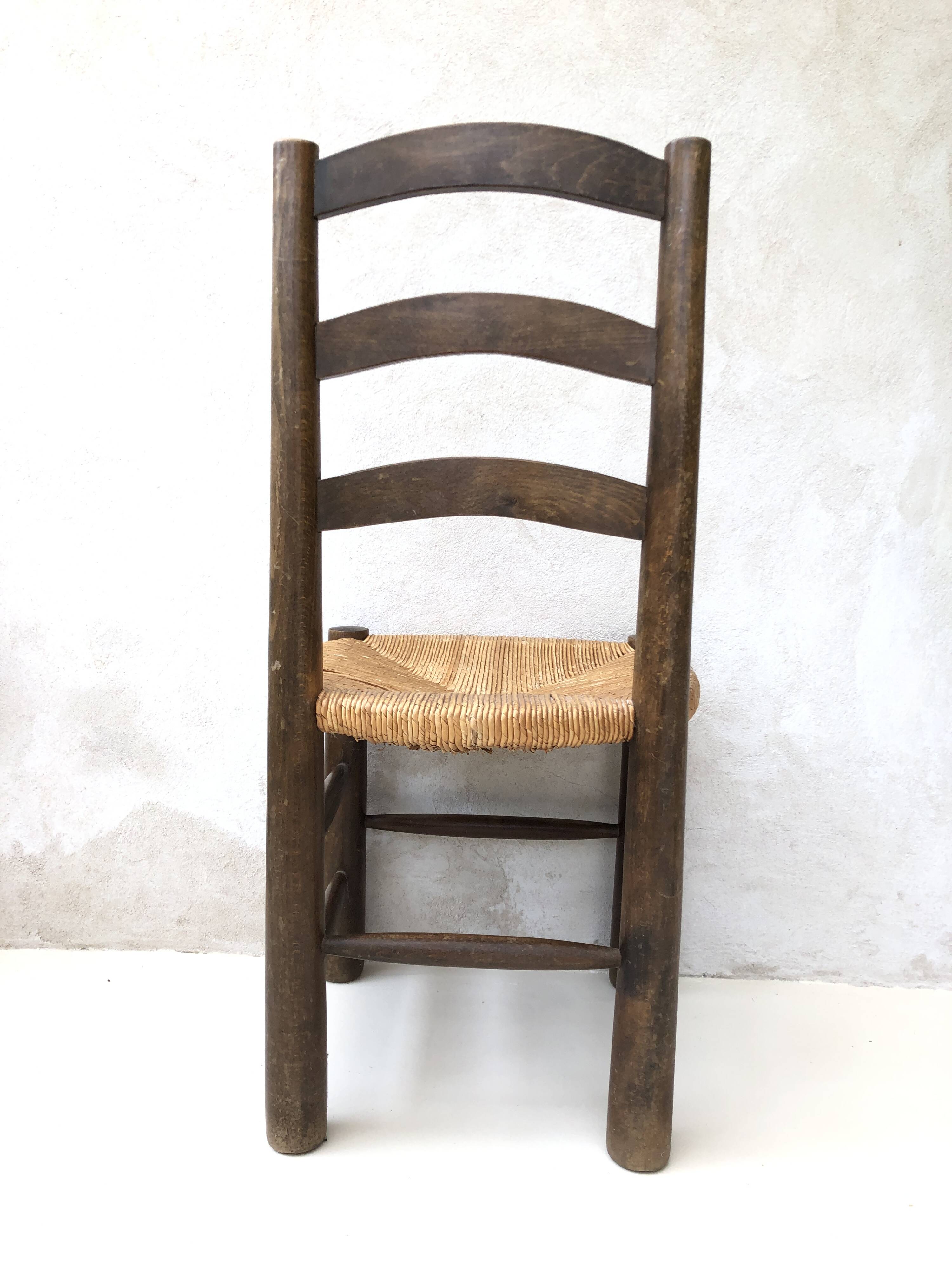 Brutalist straw wooden chair