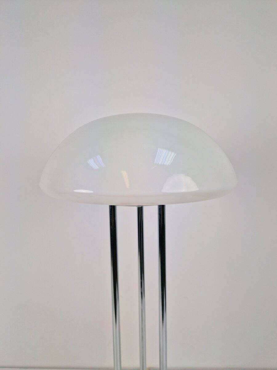 Vintage Mushroom Opaline Glass and Chrome Table Lamp, 1970s