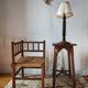 Chaise vintage coin du feu en bois tourné bobine