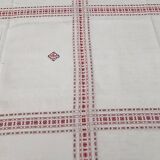antique red and white table service "DB" tablecloth 1.55m x 2.20m and its 12 napkins
