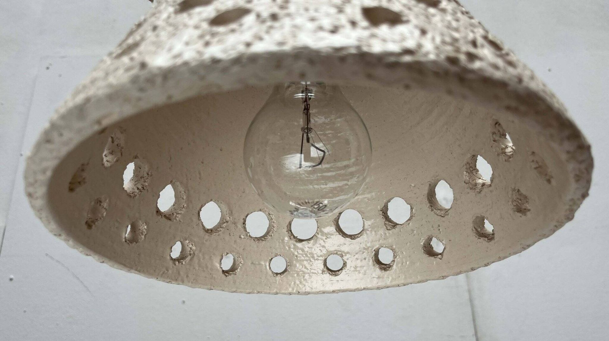 White ceramic pendant lamp in mid-century modern Danish style, 1960s.