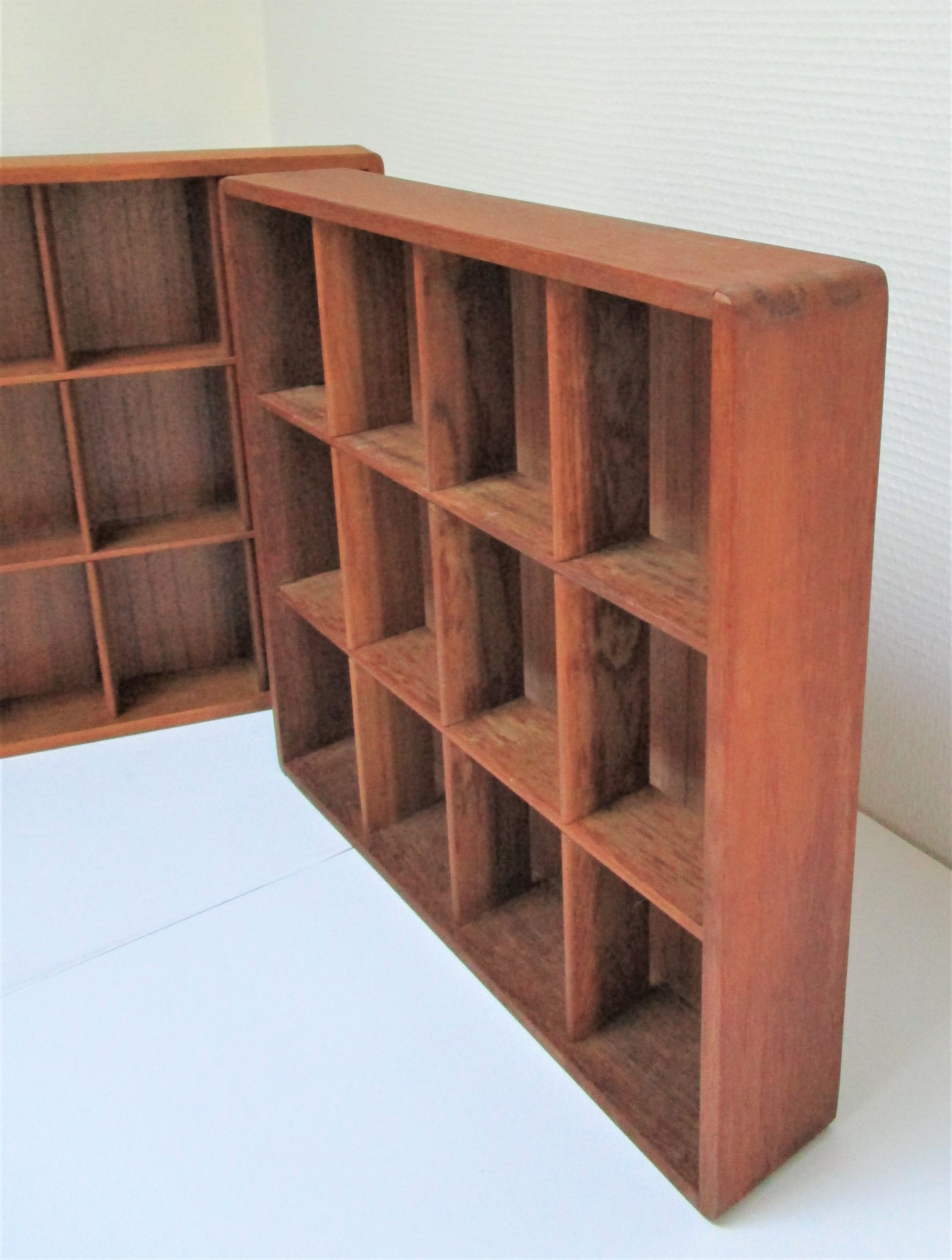 Two wall shelves with solid wood compartments design 80s