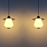 Set of 2 pendant lamps in black and white, 1950's
