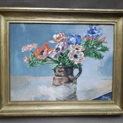 Old painting representing a bouquet of anemones