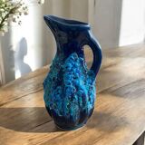 Vintage Vallauris pitcher vase in deep blue glazed ceramic, art piece