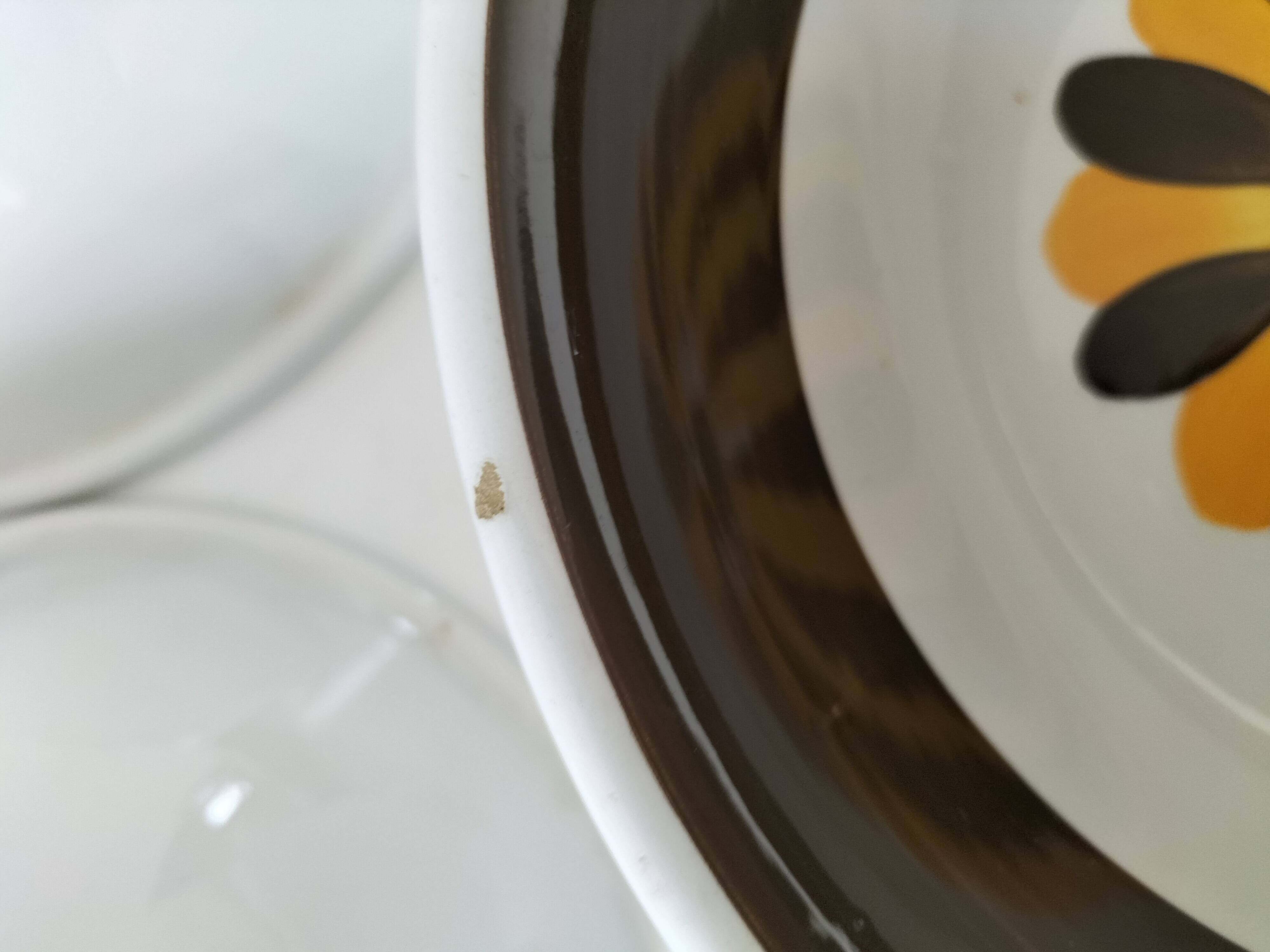 Trio of Italian 1970s deep plates, ochre brown floral decoration