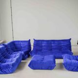 Togo living room set in blue velvet by Michel Ducaroy for Ligne Roset, 1979, set of 5