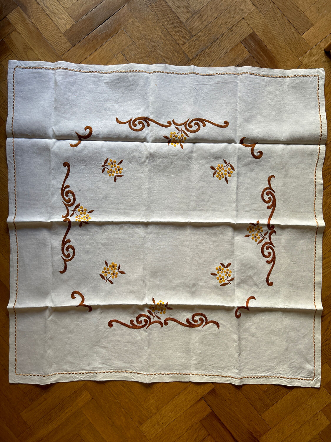 Vintage hand-embroidered square tablecloth