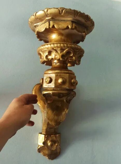 Pair of Gilded Wooden Wall Sconces, Mid-19th Century