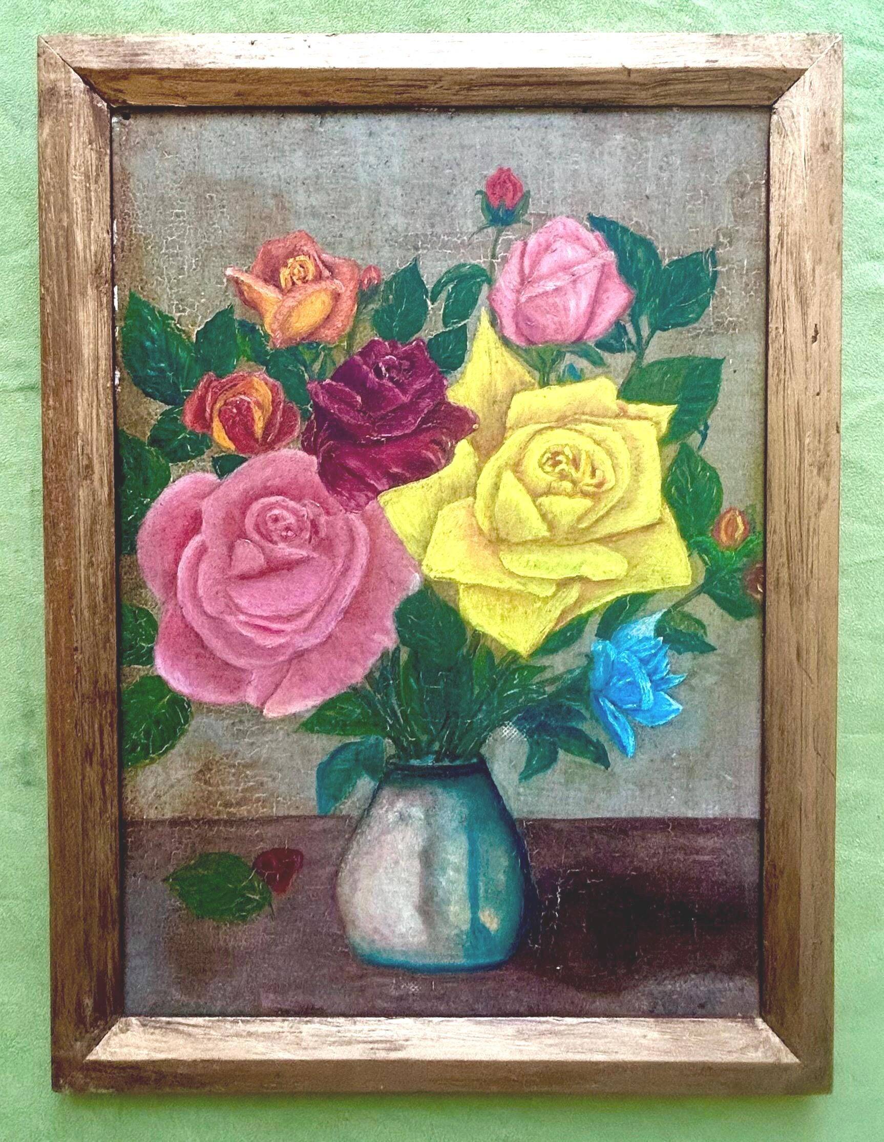 1960s French Colourist Oil Painting on Wood – Bold Yellow Bouquet