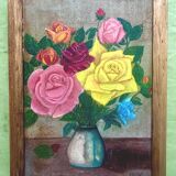1960s French Colourist Oil Painting on Wood – Bold Yellow Bouquet