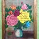 Peinture à l'huile sur bois, Bouquet jaune vif, France années 1960