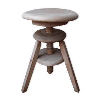 Ancien tabouret d'architecte reglable en bois massif