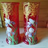 Red enameled vases