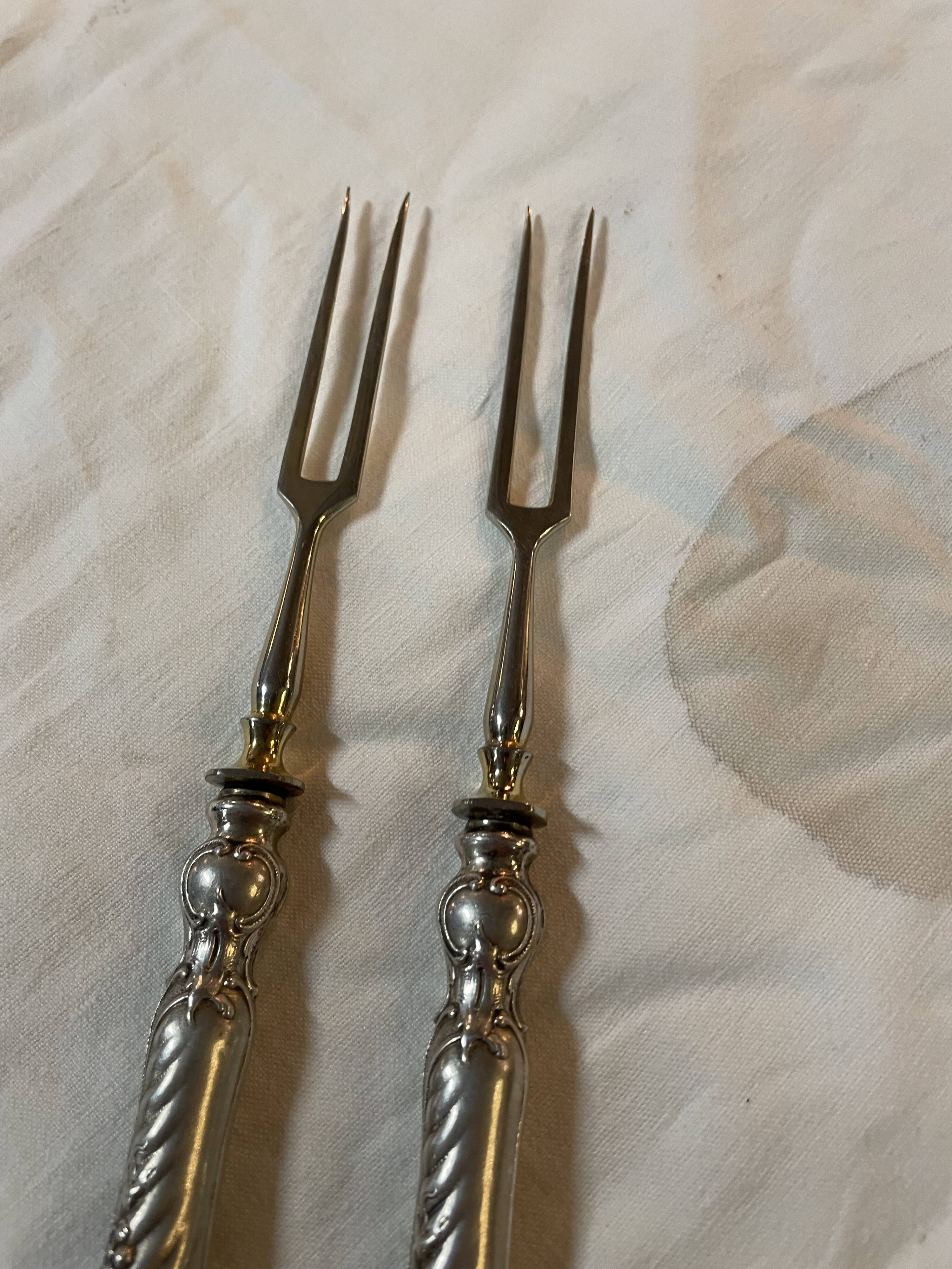 Pair of silver charcuterie forks