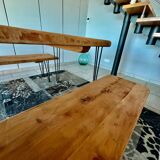 Table en bois massif neuve avec deux bancs - 2 mètres (200x90x5,5cm)