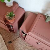 Pair of art deco bedside tables renovated Red ochre