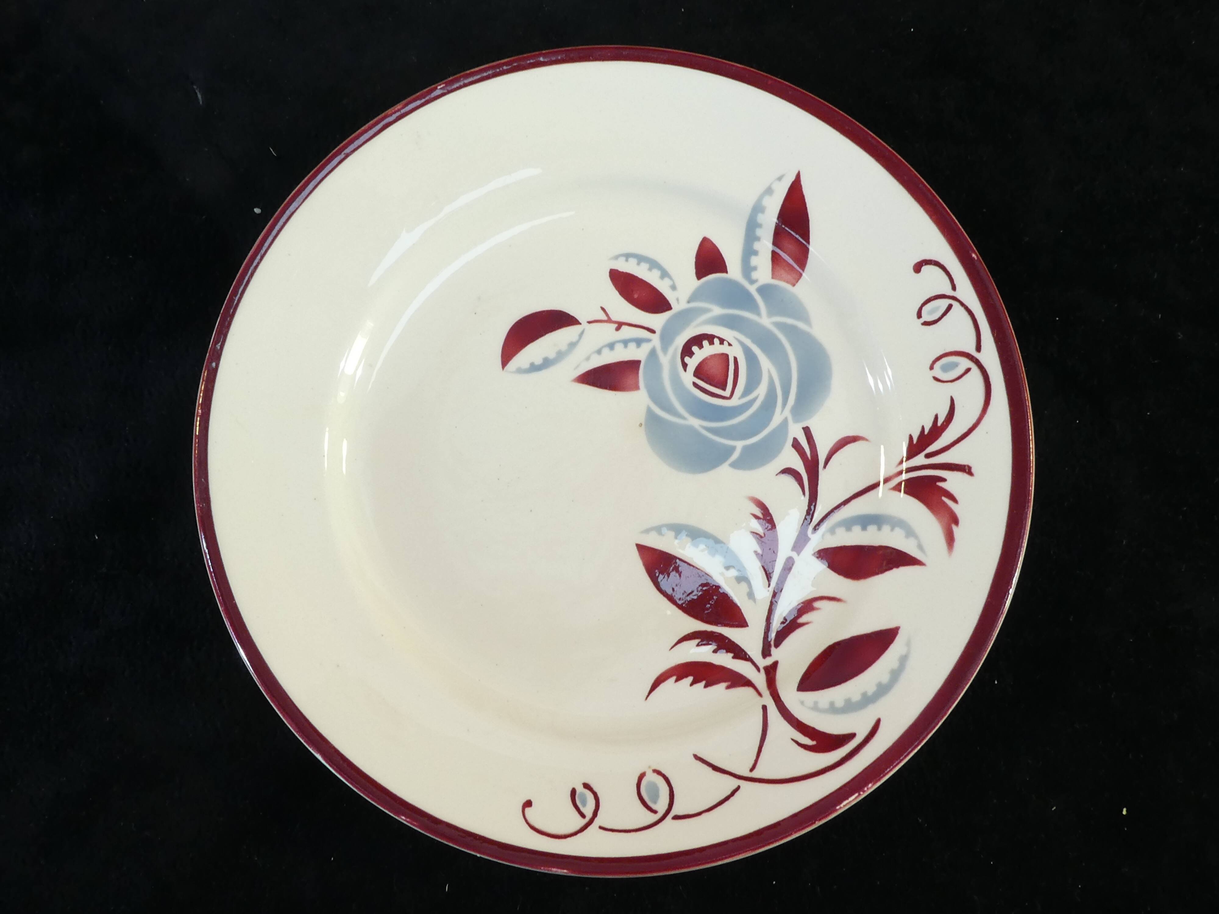 6 flat plates k and g luneville floral décor art deco model rosie