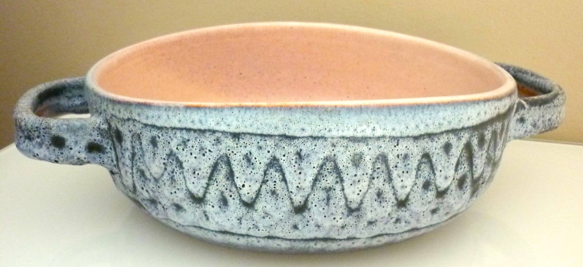 Oval enamelled ceramic dish, signed Jean Austruy, 50s/60s design