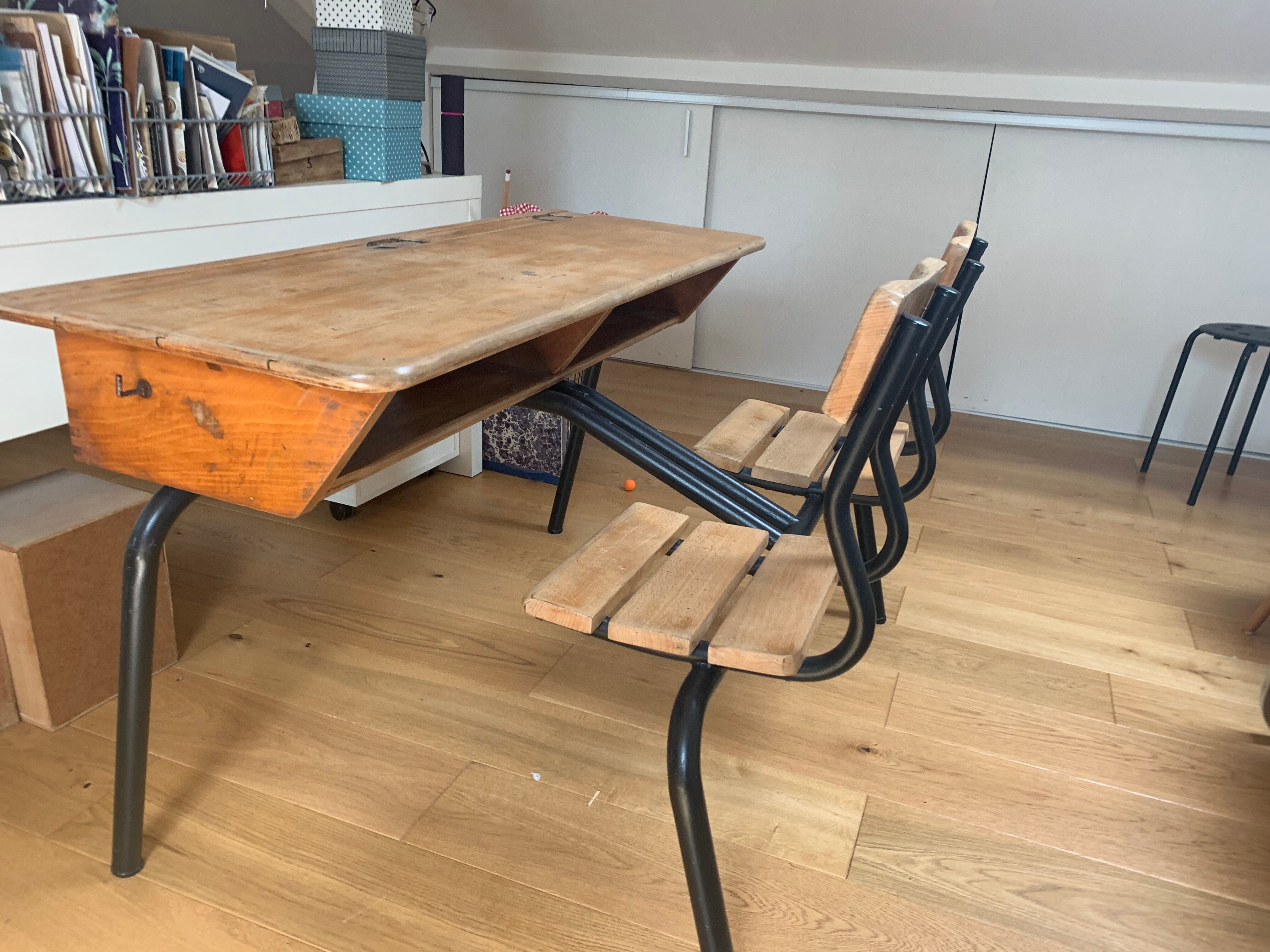 Double vintage school desk