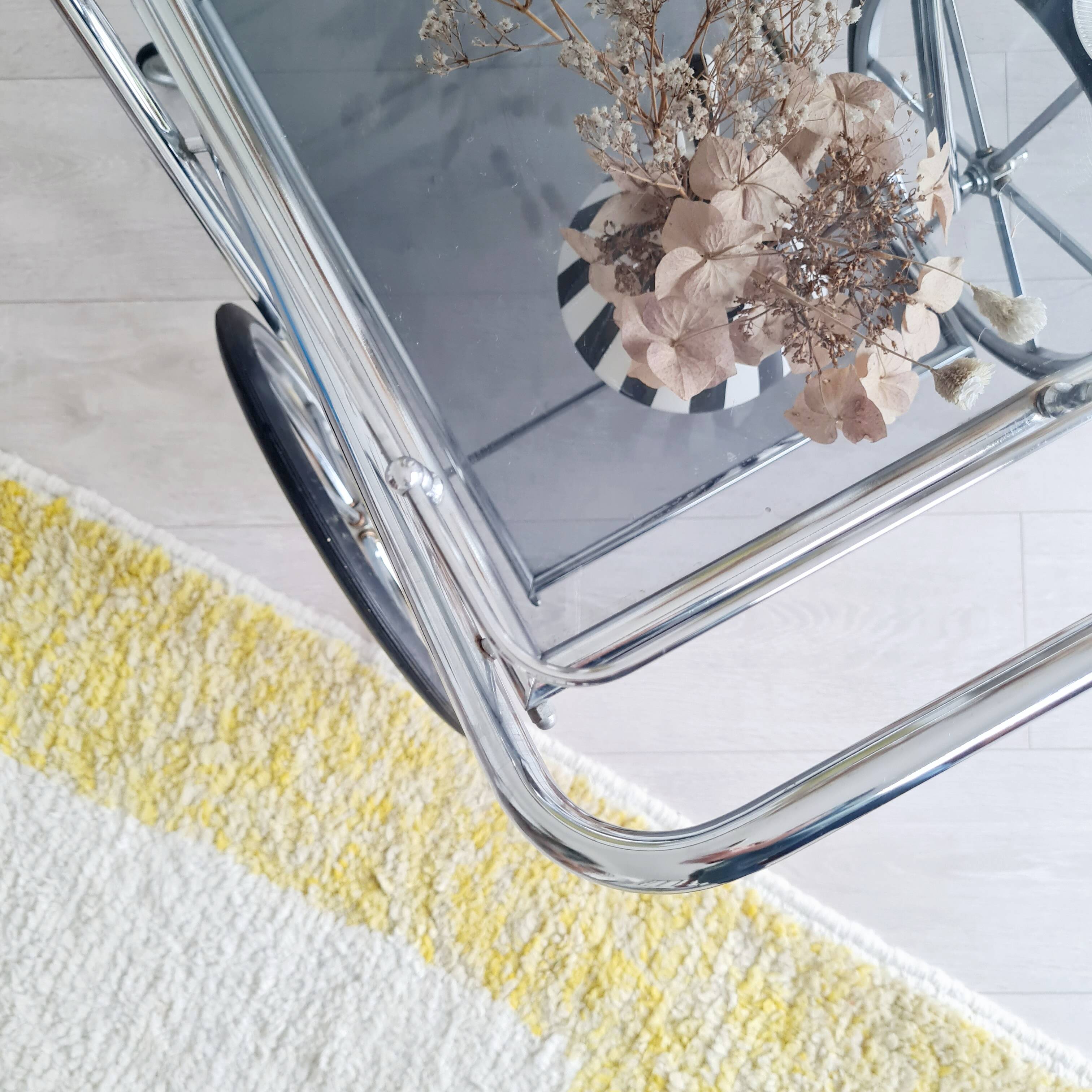 Rolling trolley - chrome and glass shelves