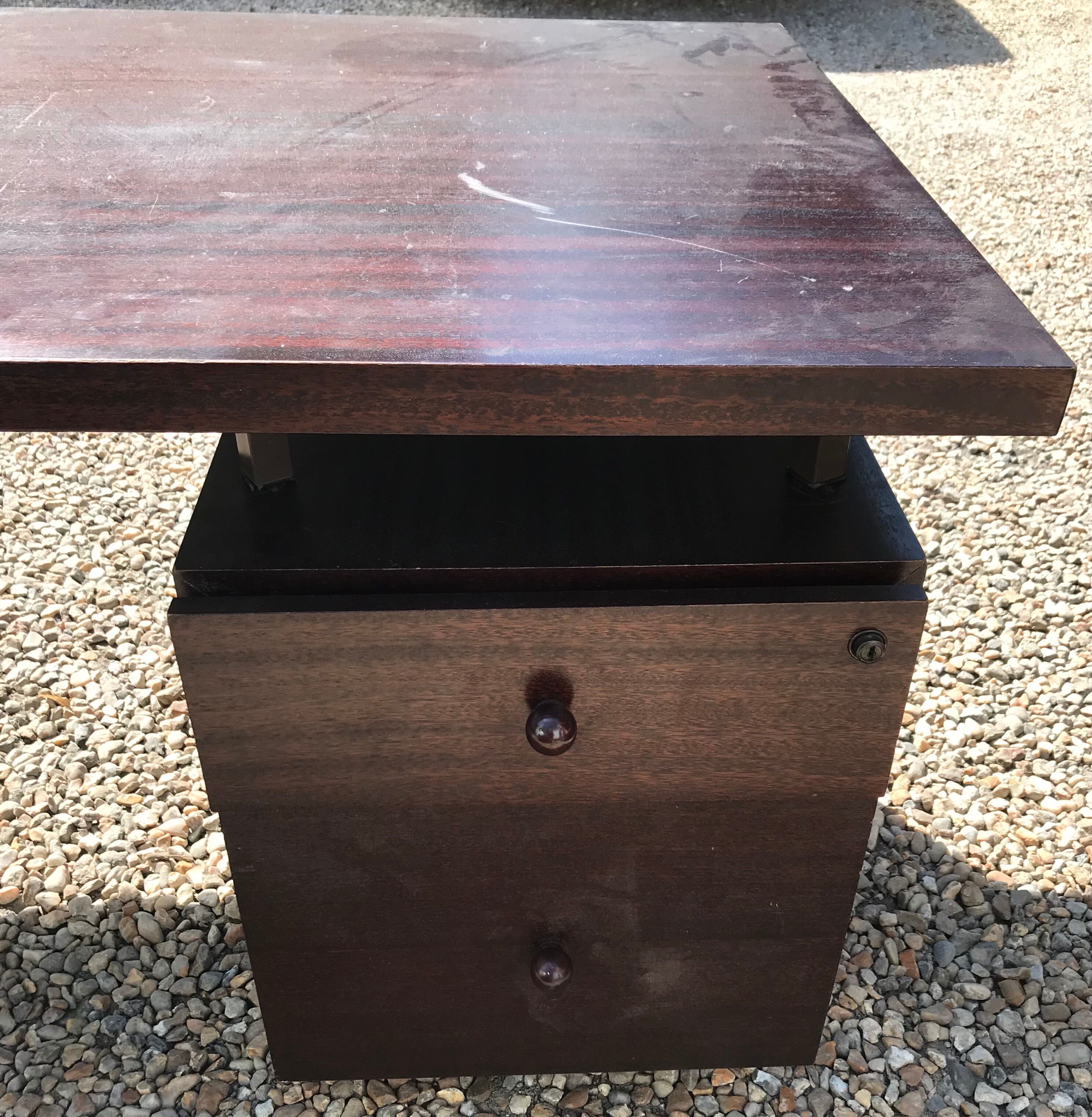 Flat desk with laminated wooden boxes, vintage from the 80s. State of use