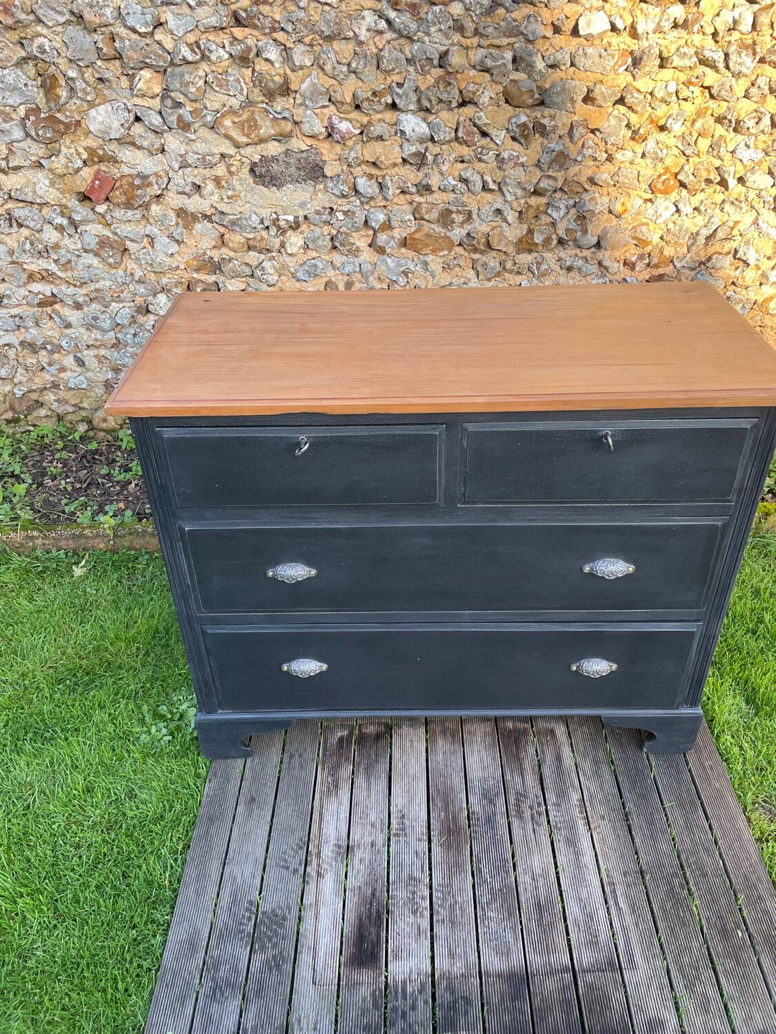 Vintage black patina chest of drawers