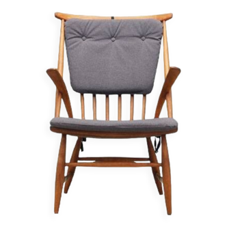Chaise en hêtre, design danois, années 1960, designer : Illum Wikkelsø, fabrication : Niels Eilersen