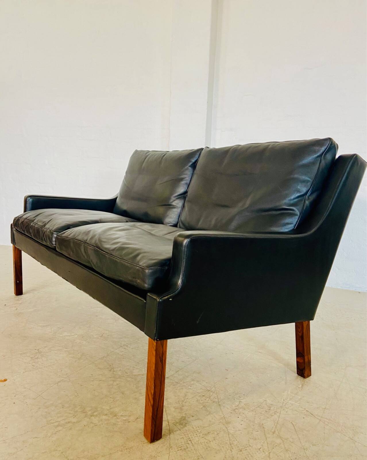 Canapé 2 personnes G. Thams vintage rétro danois du milieu du siècle en cuir noir