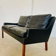 Vintage retro Danish mid-century G. Thams 2 person sofa in black leather