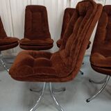 Set of 6 chrome velvet bucket chairs from the 70s