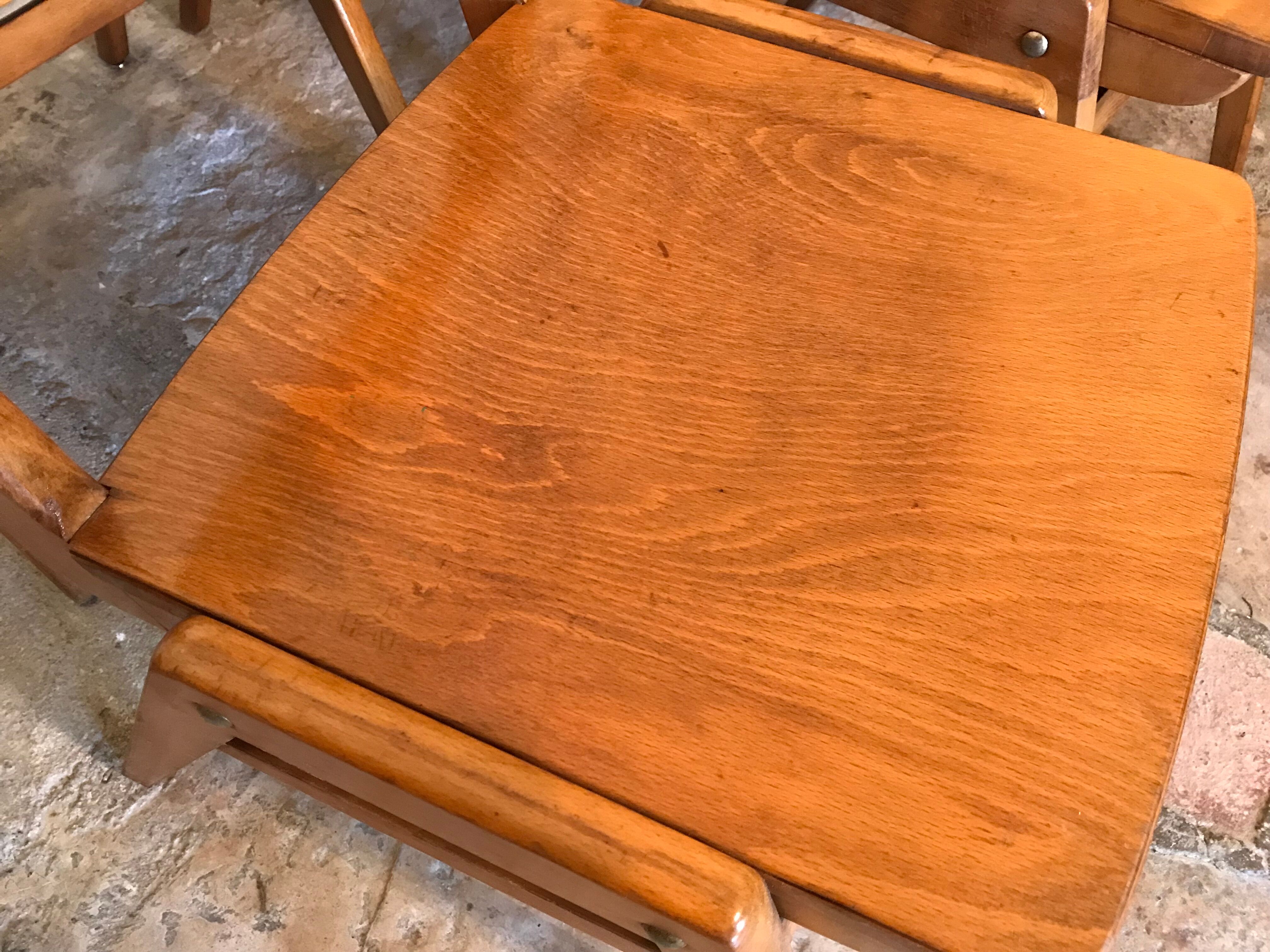 Set of 6 stackable chairs wood feet compass Germany 1960's