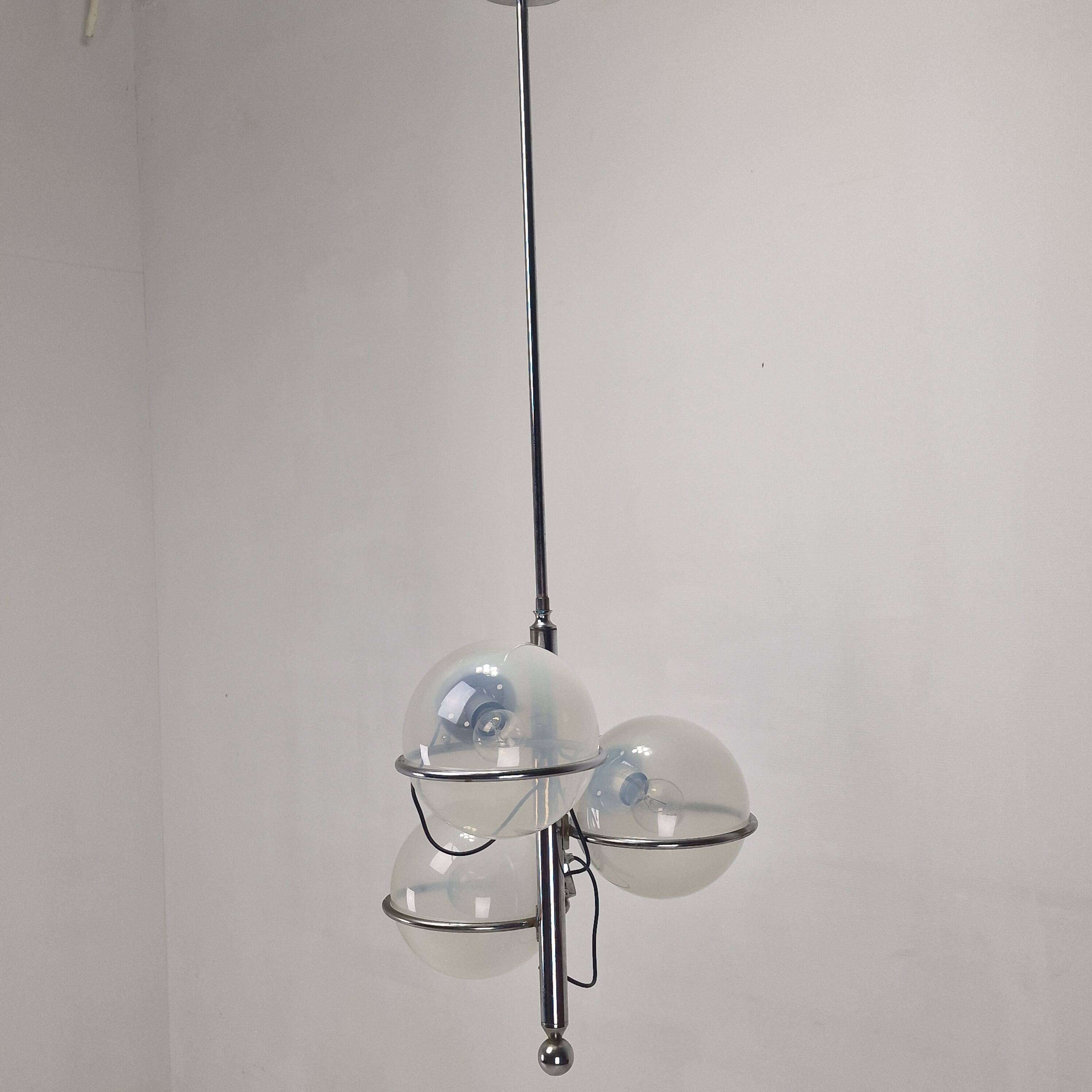 Italian Chrome Lamp with Three Opaline Glass Globes – 1970s