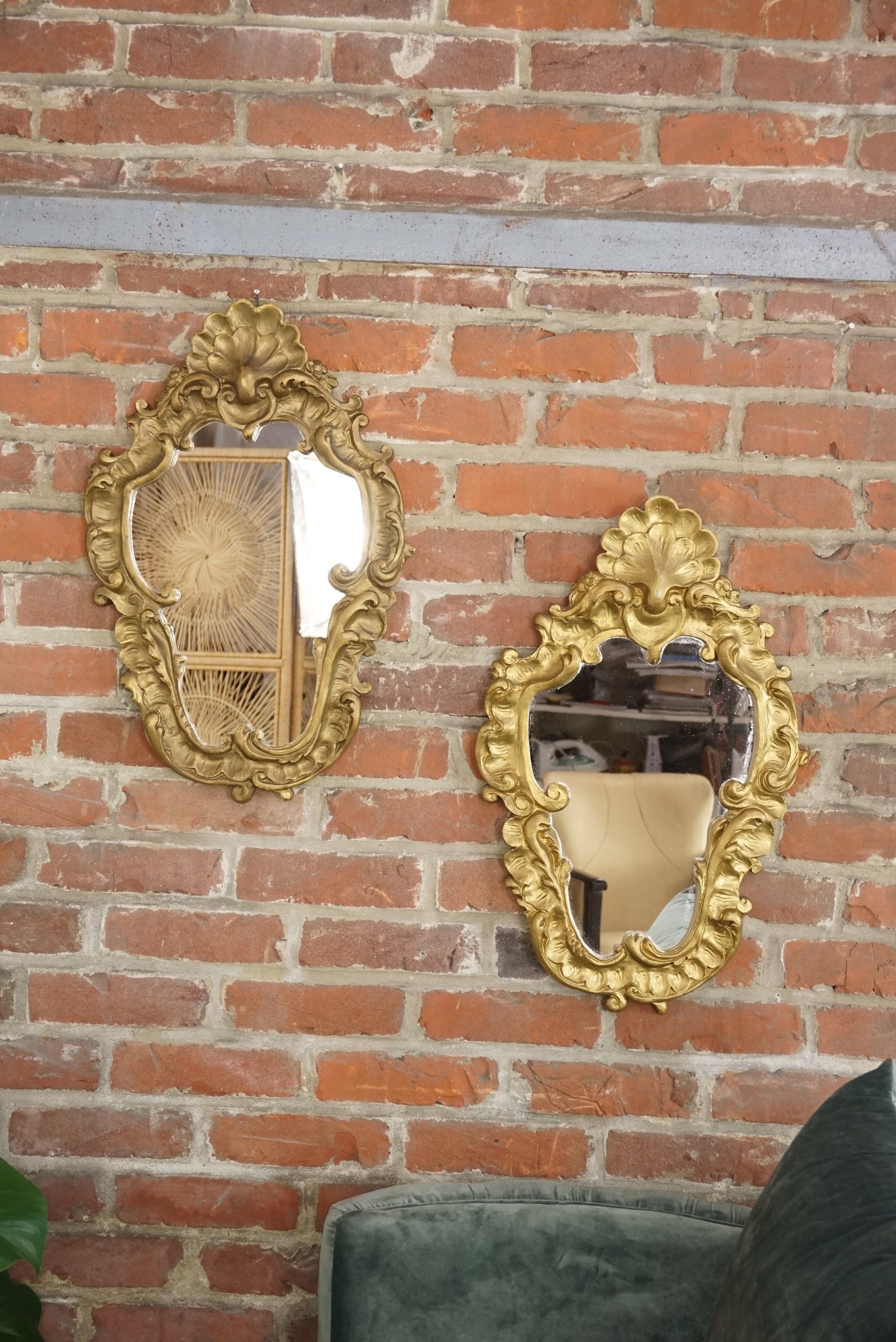 Pair of old rock mirrors in plaster - 59x38cm
