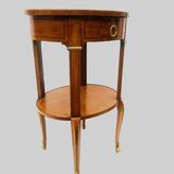 Oval pedestal table in veneer wood and black wood net 20th century