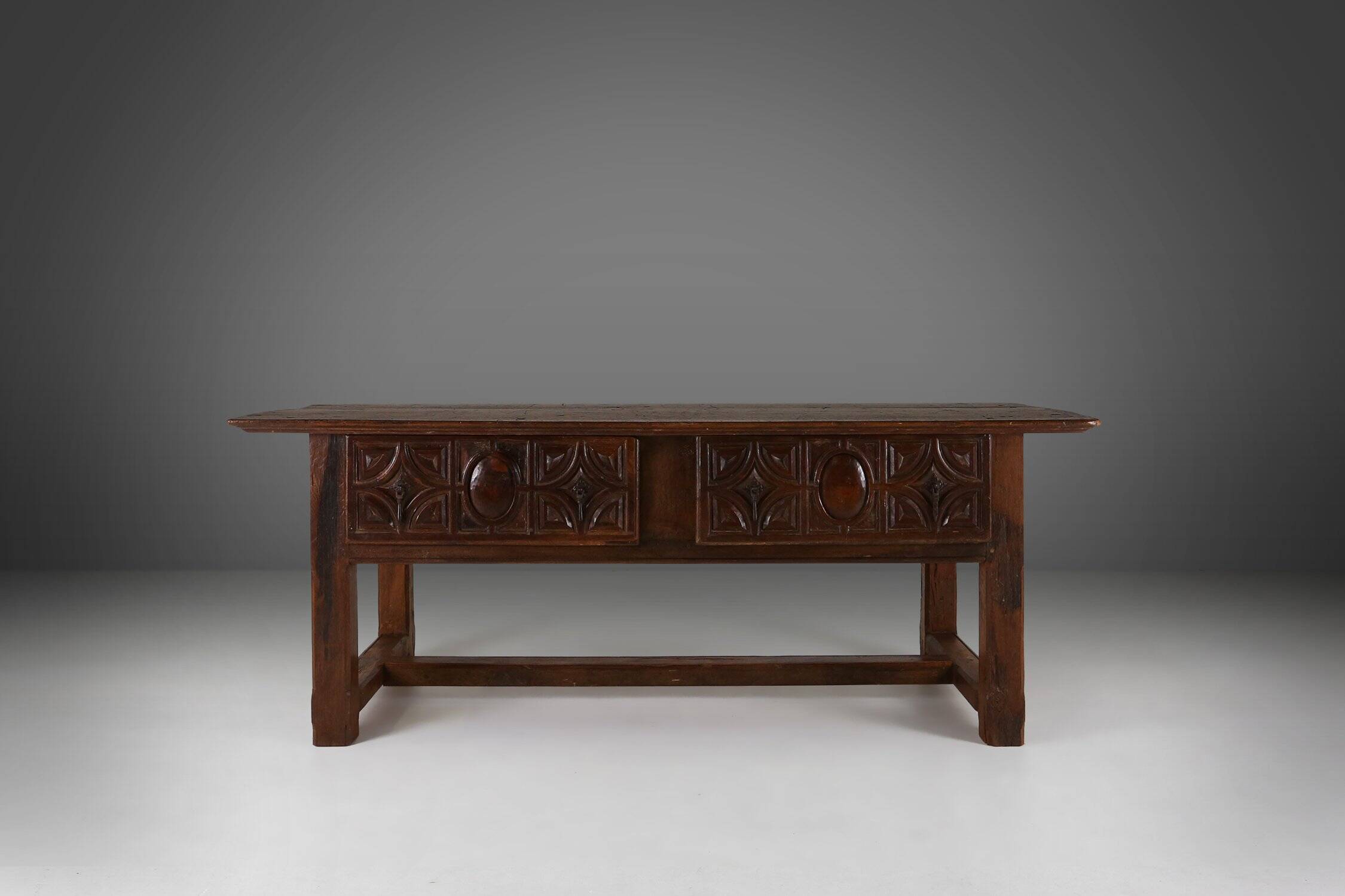 Table, console espagnole antique en chêne sculpté, XVIIIe siècle