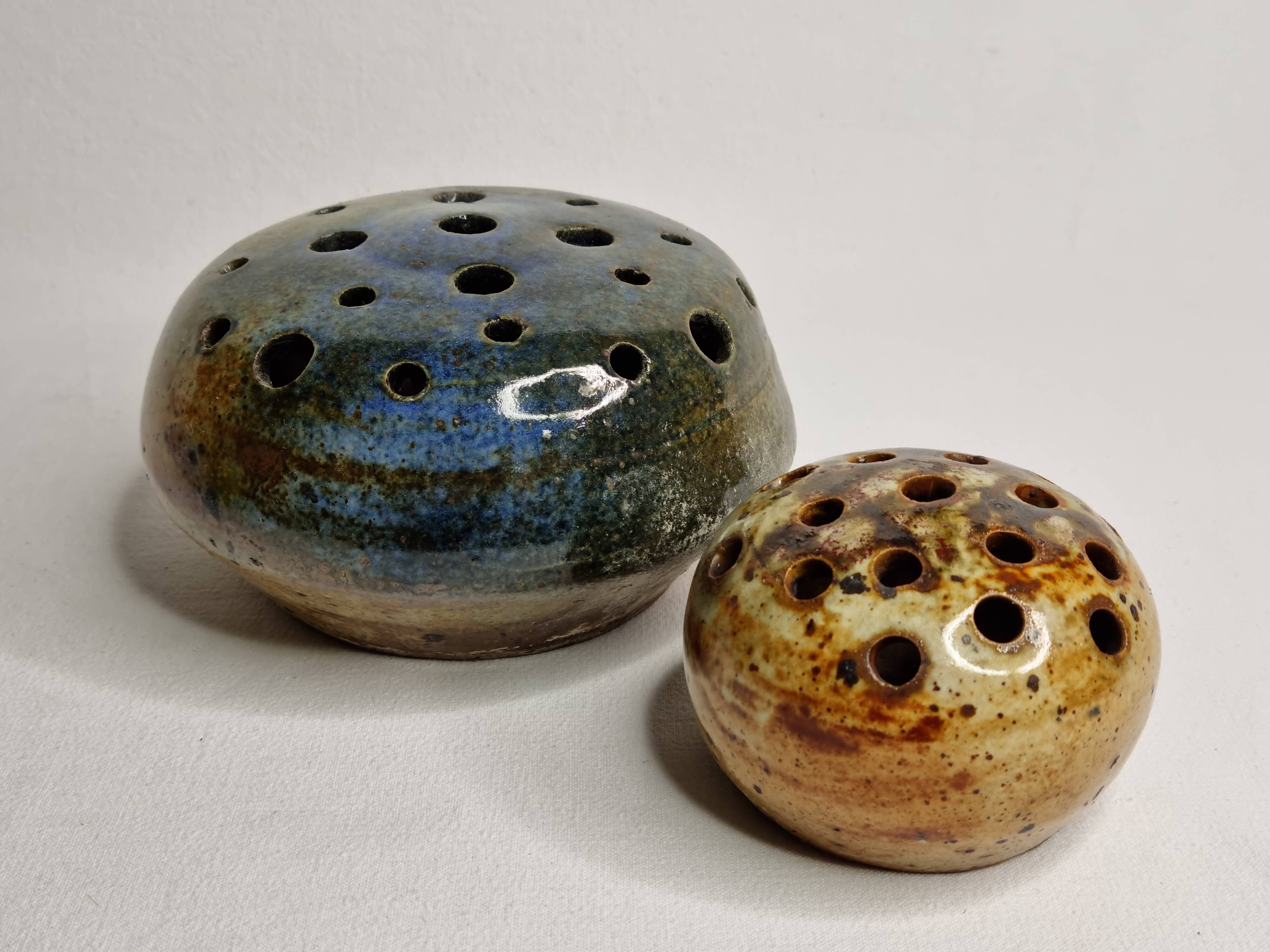 Set of two enamelled stoneware flower vases from "Vezelay" signed