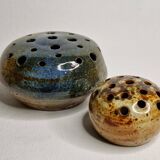 Set of two enamelled stoneware flower vases from "Vezelay" signed