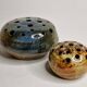 Set of two enamelled stoneware flower vases from "Vezelay" signed