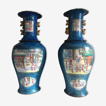 Paire vases balustre/emaux de canton/dynastie qing quialong fin xviii