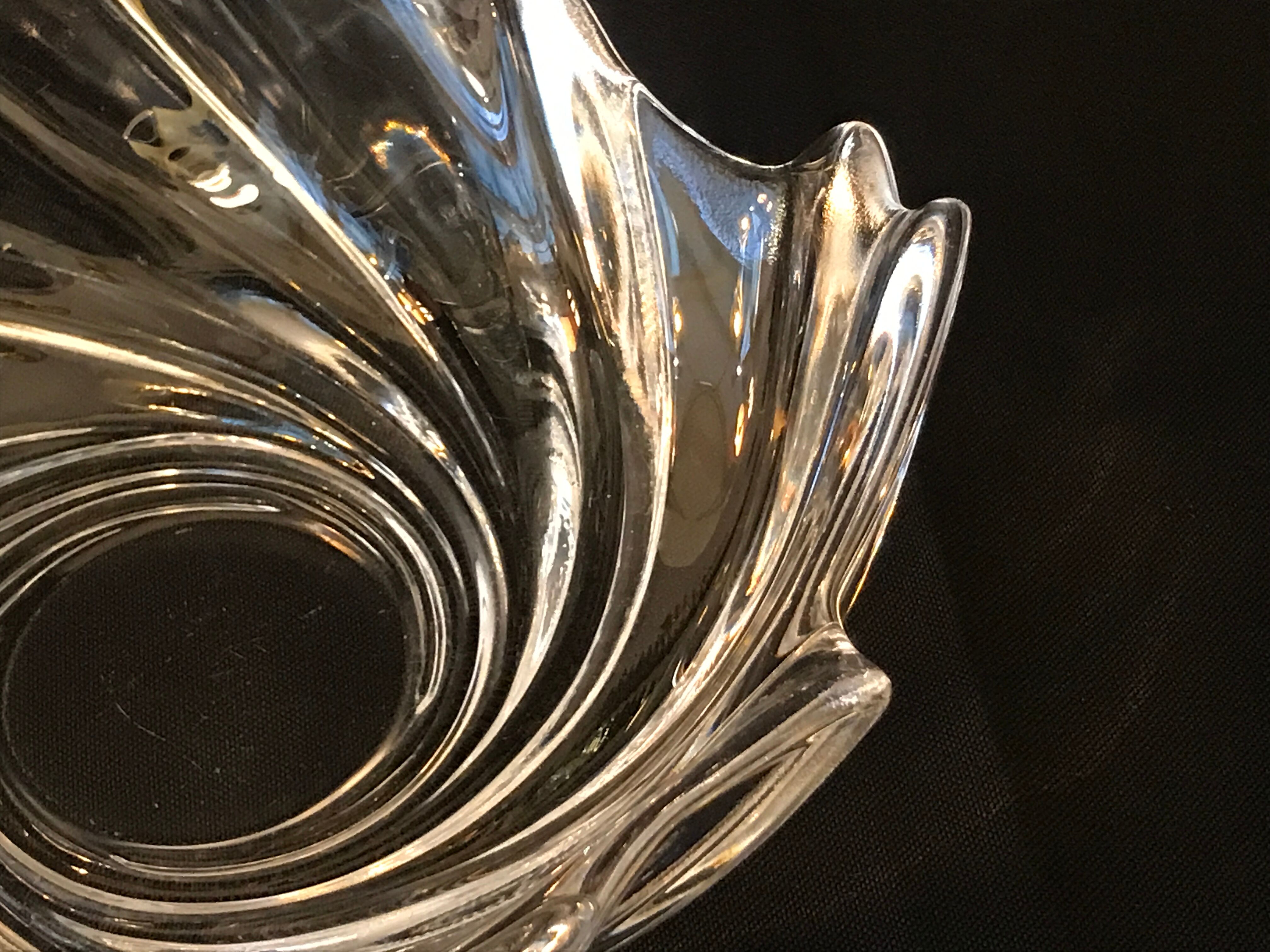 Clear crystal bowl burke wave empty pocket vintage art deco