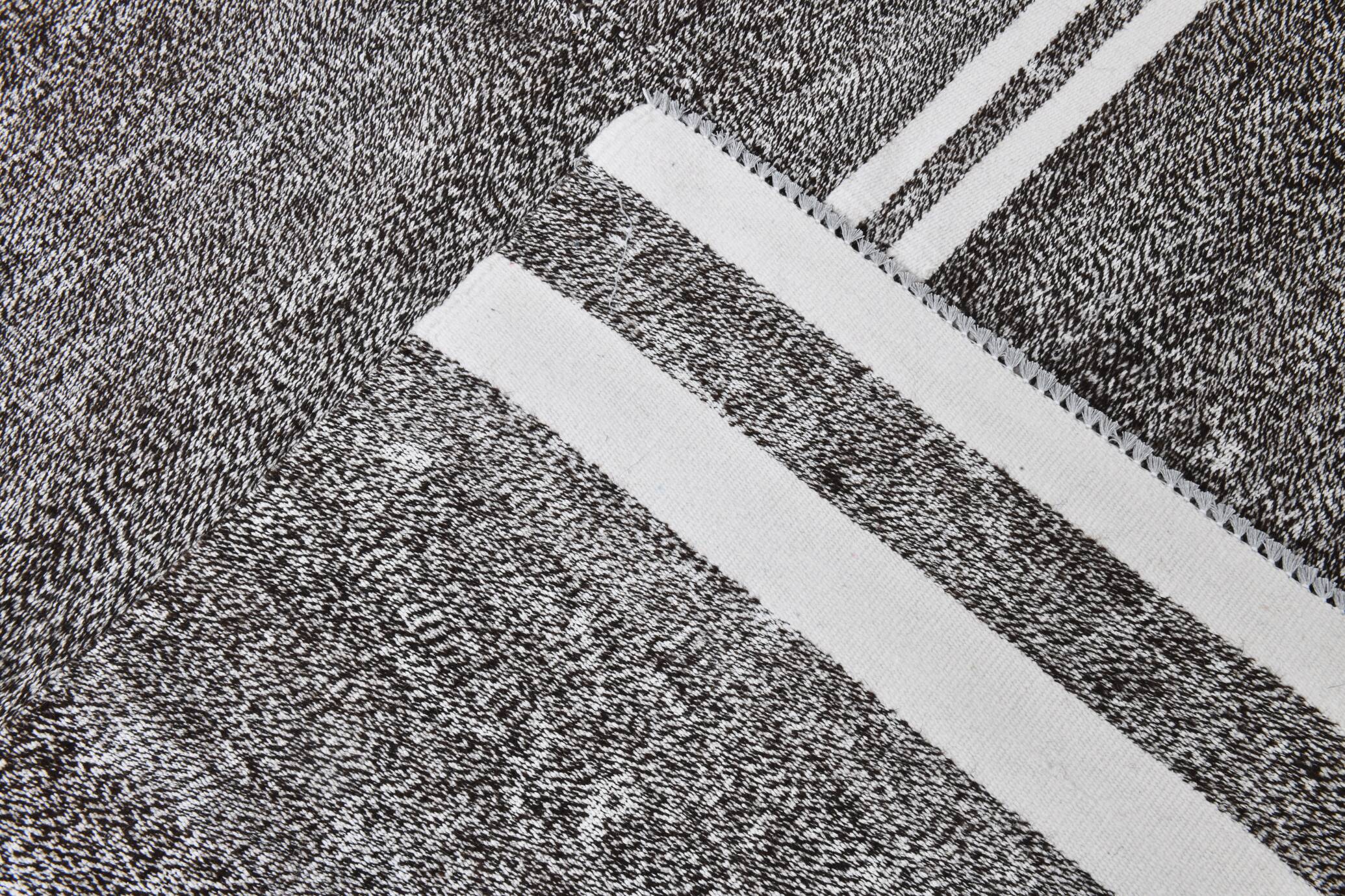 White & Black Striped Oversize Kilim Rug, 206x304Cm