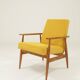 Fauteuil vintage jaune velours côtelé Scandinavian design by H.Lis