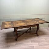 Dining room table in natural wood called italian style with parquet top 19th century