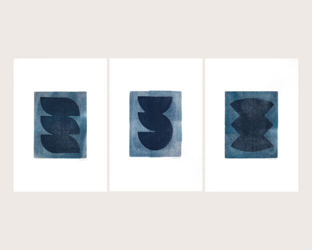 Trio de peintures abstraites, M389 et M386 et M388, signé Eawy